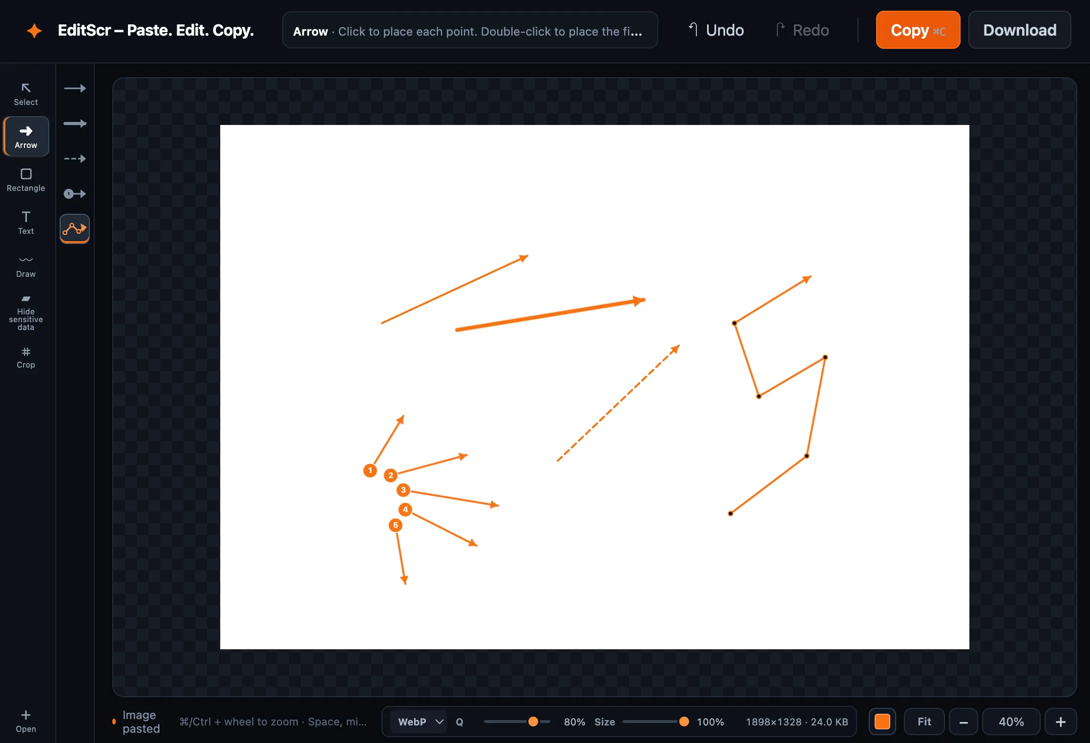 The EditScr Arrow tool with its available arrow presets.